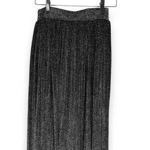 Metrowear Black Silver Metallic Pleated Midi Long A line Skirt siz. S